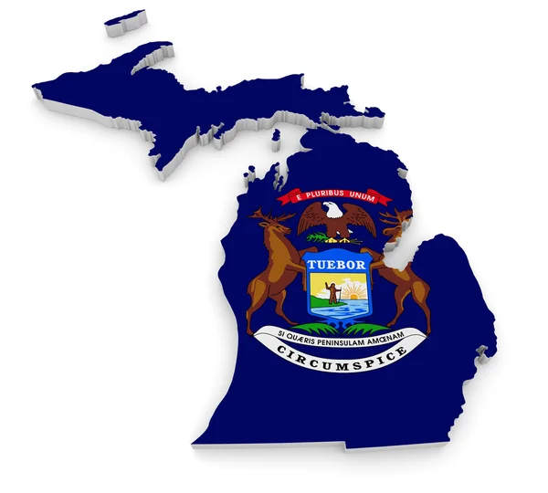 地理边界地图和国旗的密歇根州，大湖之州 — 图库照片