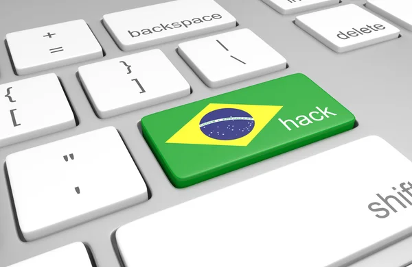 Brazilië hacken concept van een toetsenbord en een sleutel met de Braziliaanse vlag geschilderd — Stockfoto