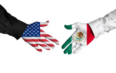Bir anlaşma üzerinde anlaşmaya tokalaşırken Amerikan ve Meksika liderleri
