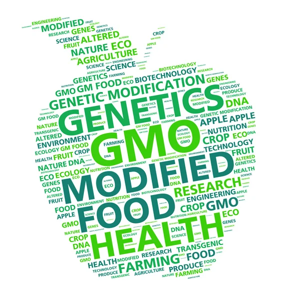 Apple word cloud for GMO food products — Stock Photo, Image
