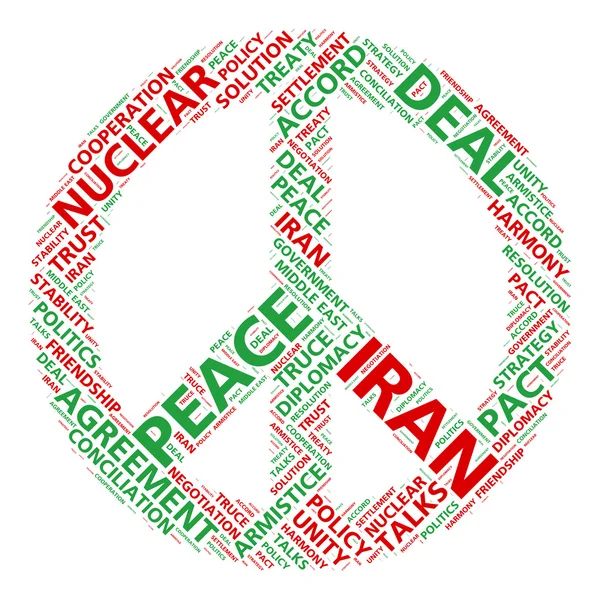 Vrede symbool word cloud voor Iran nucleaire deal — Stockfoto