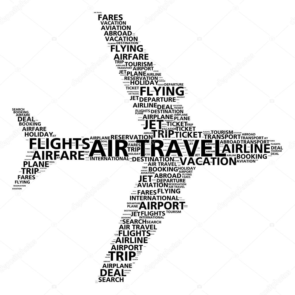 Air travel word cloud for airline booking and flight search
