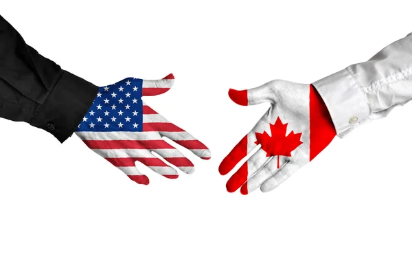 Сполучених Штатів і Канади лідерів, потискує руку угода угода — стокове фото