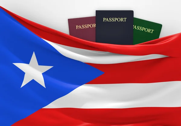 Viagens e turismo em Porto Rico, com passaportes variados — Fotografia de Stock