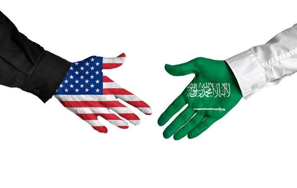 Przywódcy Stanów Zjednoczonych i Arabia Saudyjska drżenie rąk na ofertę umowy — Zdjęcie stockowe