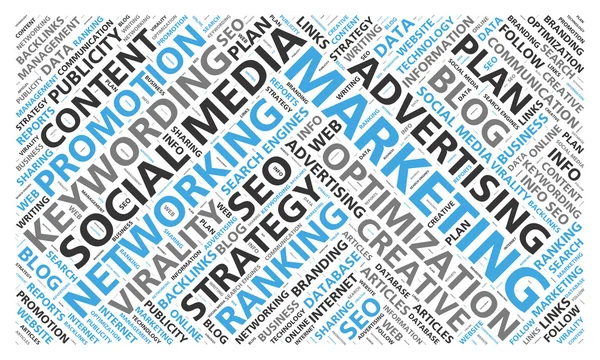 Sociala medier marknadsföring word cloud för innehåll främjande — Stockfoto