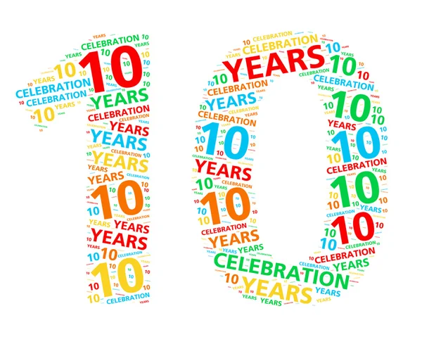 Colorful word cloud for celebrating a 10 year birthday or anniversary — Stock Photo, Image