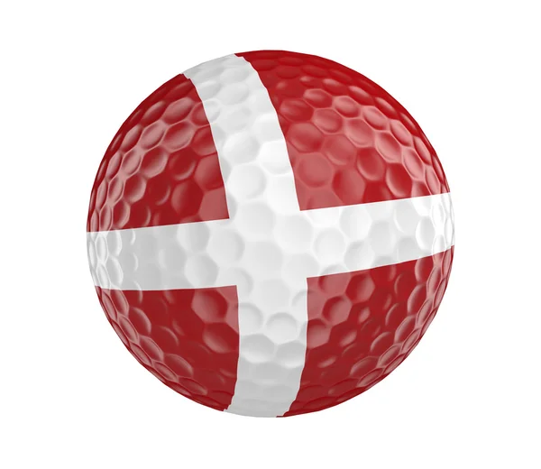 Pelota de golf 3D renderizado con bandera de Dinamarca, aislado en blanco —  Fotos de Stock