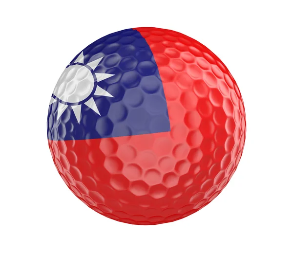 Golf bal 3d render met vlag van Taiwan, geïsoleerd op wit — Stockfoto