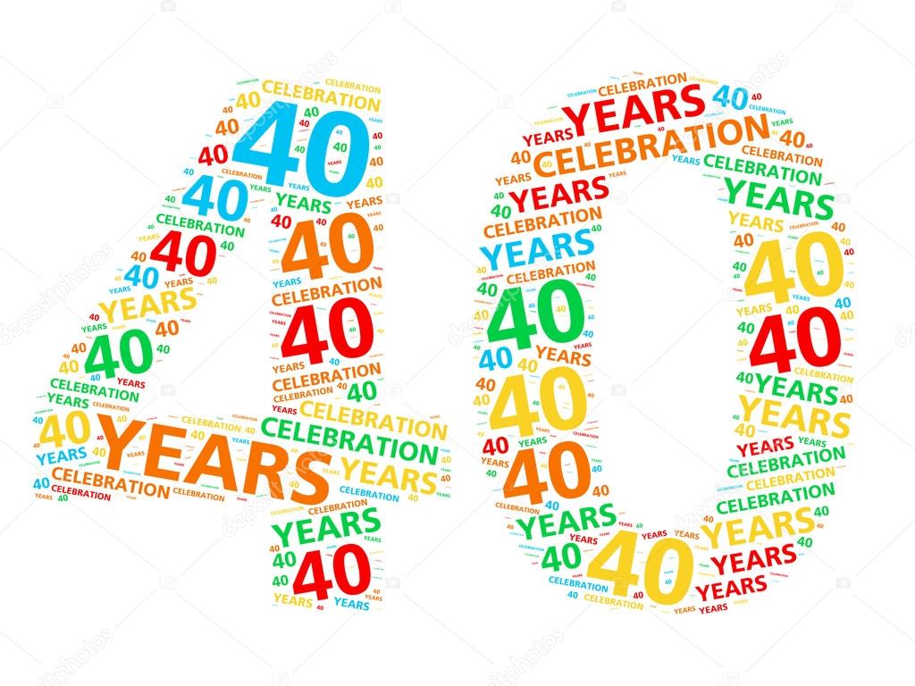 Colorful word cloud for celebrating a 40 year birthday or anniversary