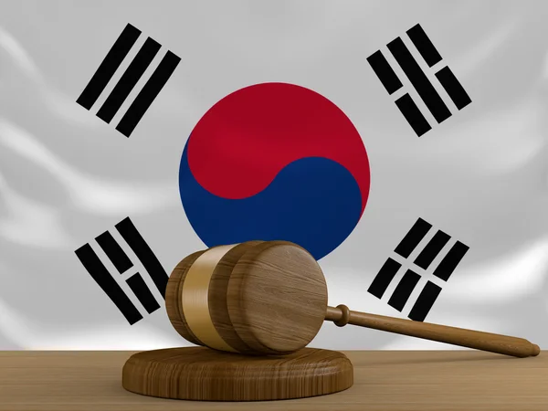 Zuid-Korea recht en rechtvaardigheid systeem met nationale vlag — Stockfoto