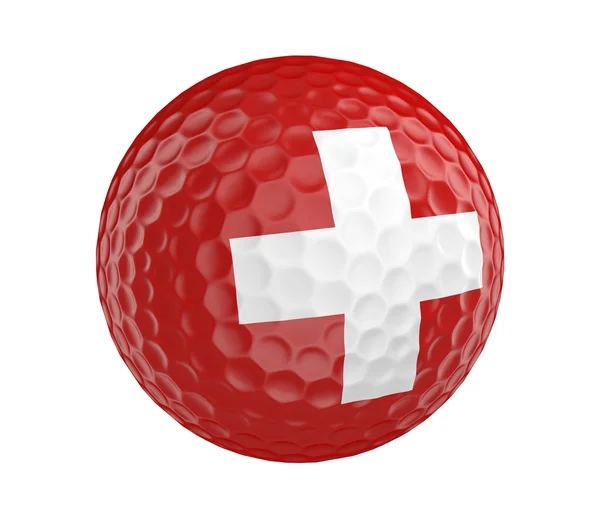 Golf ball 3d gör med Schweiz, isolerad på vit flagga — Stockfoto