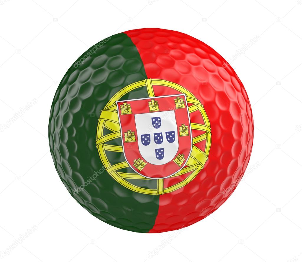 Golf ball 3D render with flag of Portugal, isolated on white — Stock