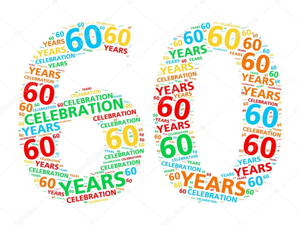 Colorful word cloud for celebrating a 60 year birthday or anniversary
