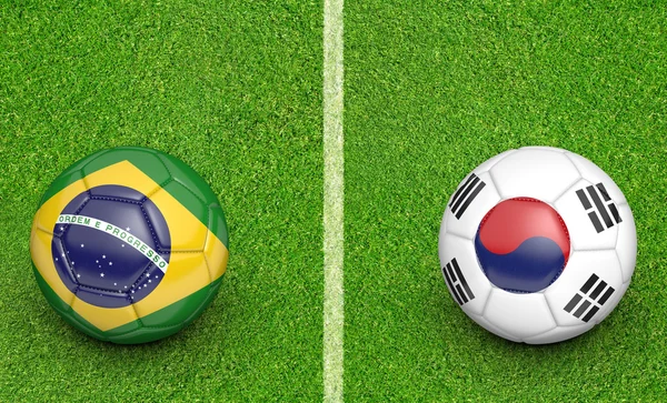 Balones de equipo para Brasil vs Corea del Sur torneo de fútbol partido —  Fotos de Stock