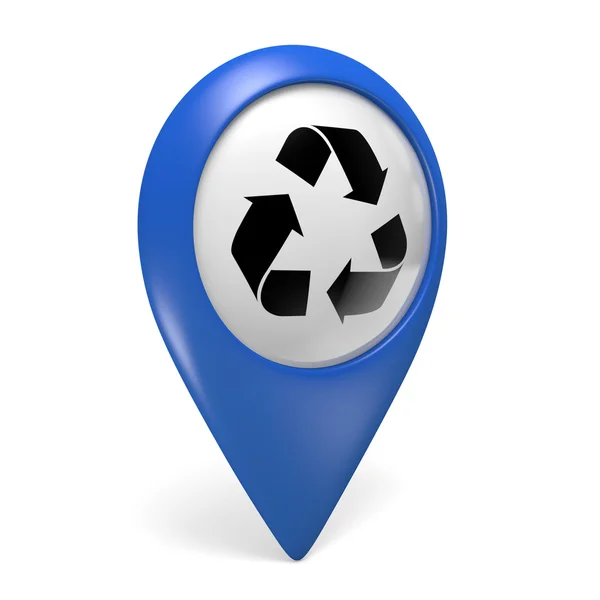 Blue map pointer 3D icon with a symbol for recycling centers — Stock Photo, Image