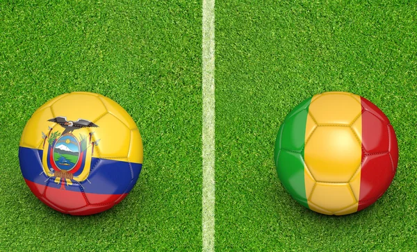 Palle di squadra per Ecuador vs Mali partita del torneo di calcio — Foto Stock