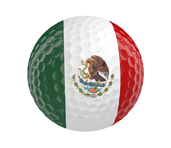 Golf piłka 3d render z Flaga Meksyku, na białym tle — Zdjęcie stockowe