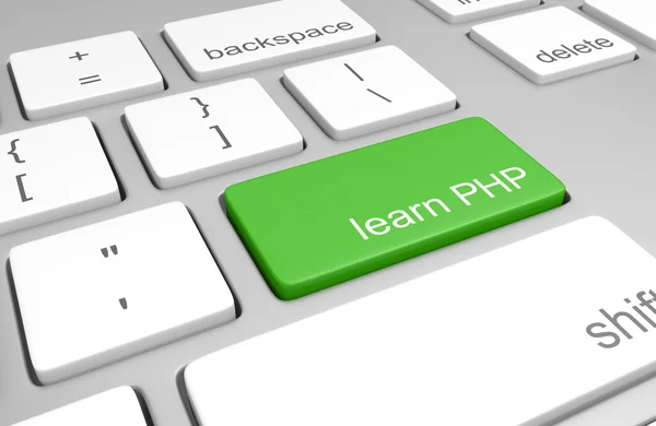 Ismerje meg a Php kulcs-ra egy számítógép billentyűzet a tanulás-kód és épít pókháló oldalak — Stock Fotó
