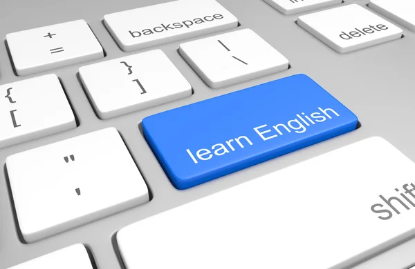 Learn English key on a computer keyboard for online classes on speaking, reading, and writing the language — Stock Photo, Image