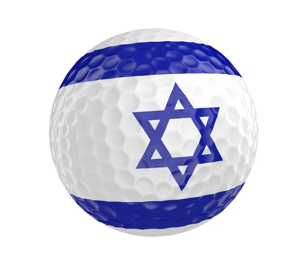 Golf bal 3d render met vlag van Israël, geïsoleerd op wit — Stockfoto
