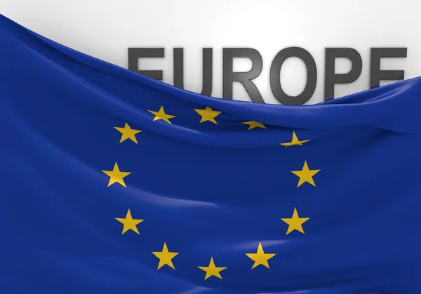 Európai zászló és a kontinens neve a 3D-s szöveg — Stock Fotó