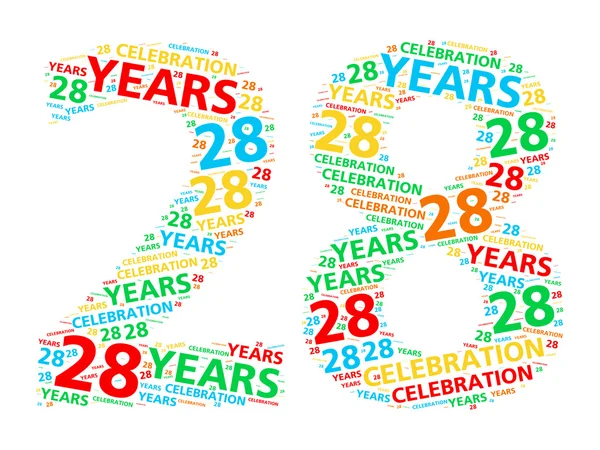 Colorful word cloud for celebrating a 28 year birthday or anniversary — Stock Photo, Image