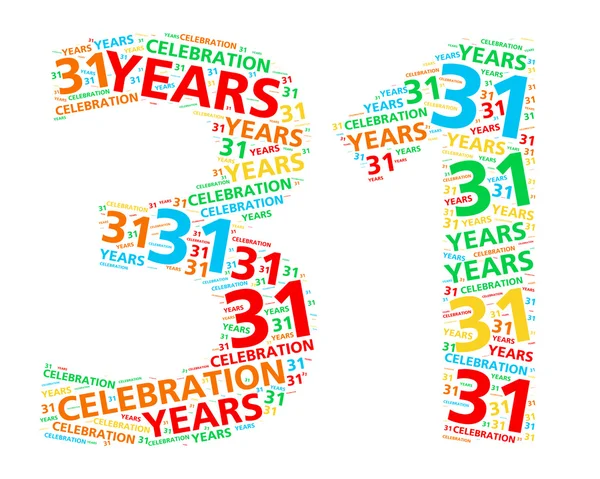 Színes szó felhő a 31 éves születésnap vagy évforduló ünneplése — Stock Fotó