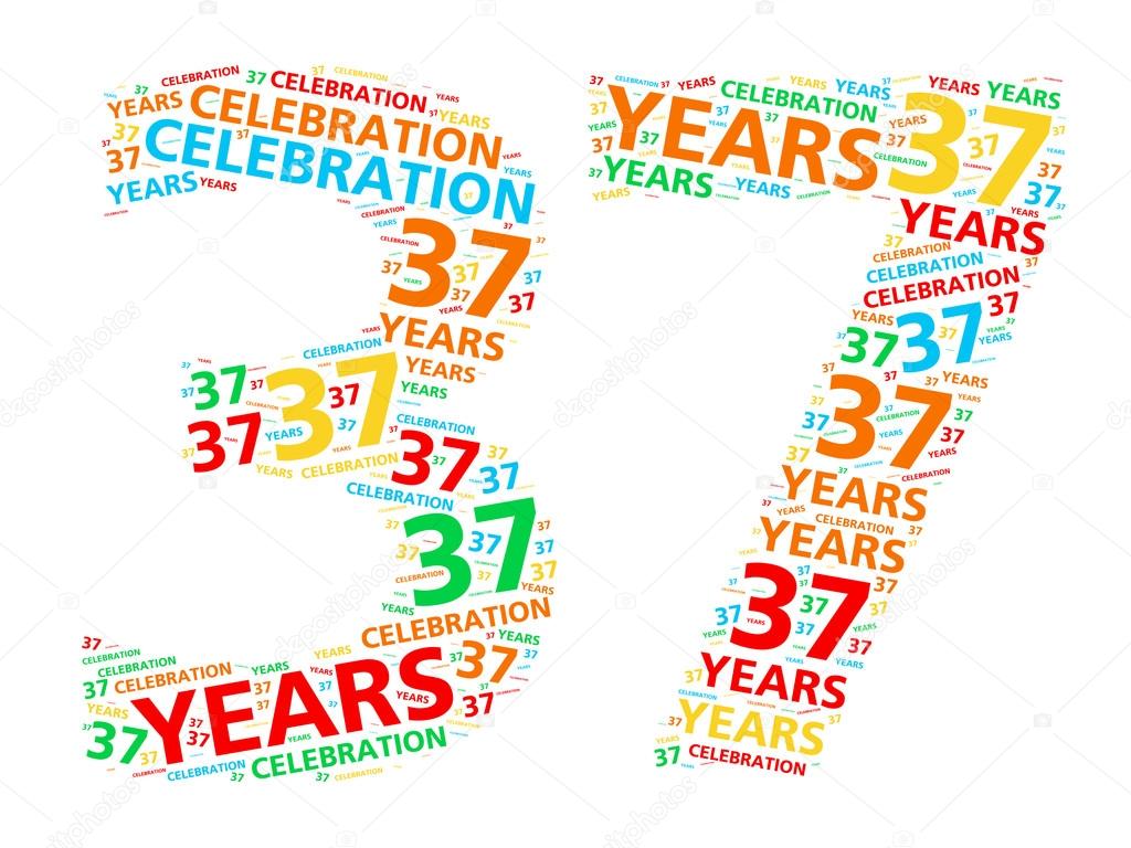 A word cloud in the shape of the number 37 for celebrating a thirty-seven year achievement. — Photo by Kagenmi