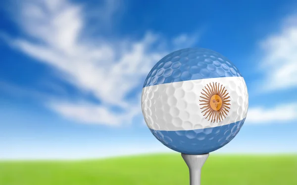 Balle de golf aux couleurs du drapeau argentin assise sur un tee — Photo