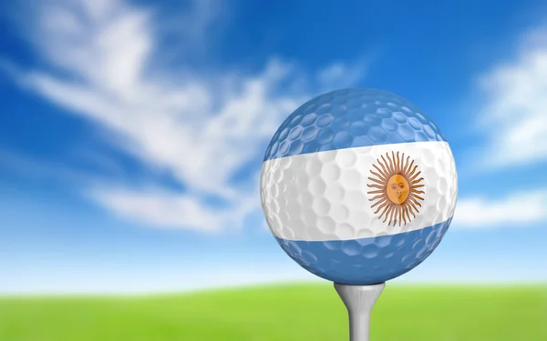 Golf ball with Argentina flag colors sitting on a tee — Stock Photo, Image