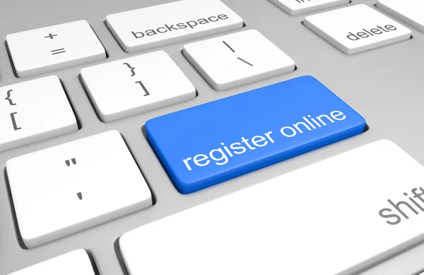 Зарегистрироваться онлайн ключ на клавиатуре компьютера для легкого доступа регистрации — стоковое фото