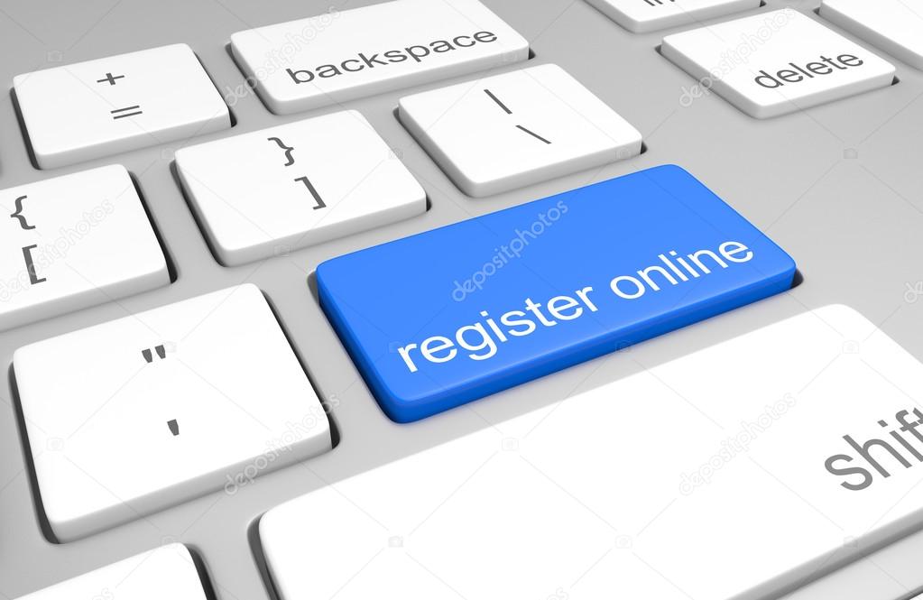 Register online key on a computer keyboard for easy registration access