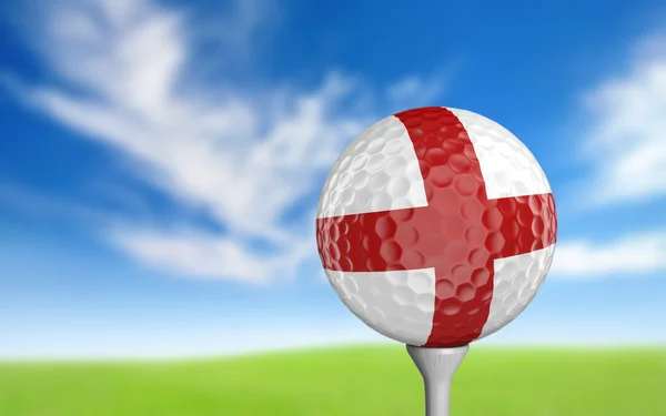Bola de golfe com cores da bandeira da Inglaterra sentado em um tee — Fotografia de Stock