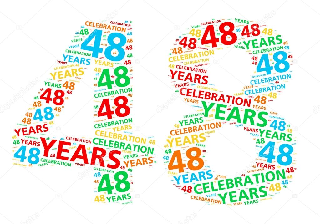 Colorful word cloud for celebrating a 48 year birthday or anniversary