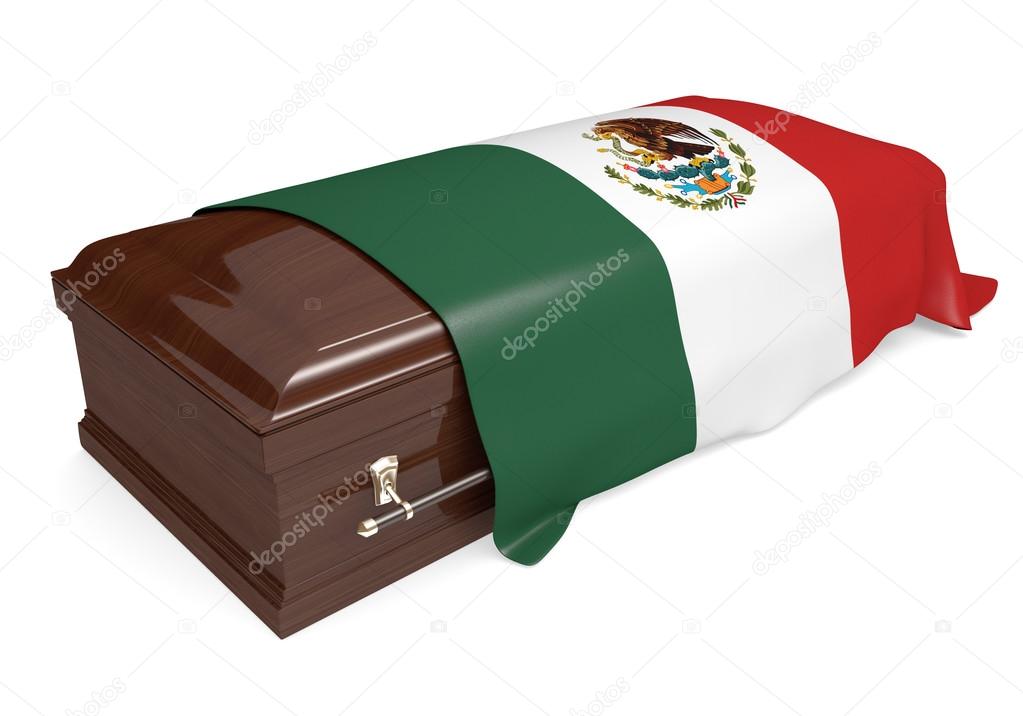 Coffin covered with the national flag of Mexico