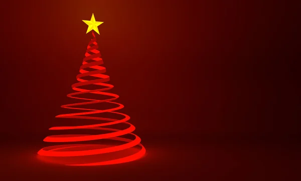 Σύγχρονο κόκκινη κορδέλα σχέδιο χριστουγεννιάτικων δέντρων με το χρυσό αστέρι — Φωτογραφία Αρχείου