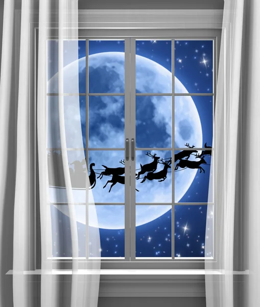 Σάντα έλκηθρο και τάρανδοι αγωνιστικά παρελθόν το φεγγάρι να παραδώσει τα δώρα την παραμονή των Χριστουγέννων — Φωτογραφία Αρχείου