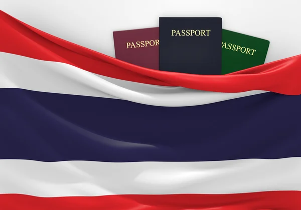 Podróże i turystyka w Tajlandii, z bukietem paszportów — Zdjęcie stockowe