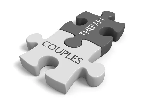 Two puzzle pieces with the words couples therapy — Stock Photo, Image