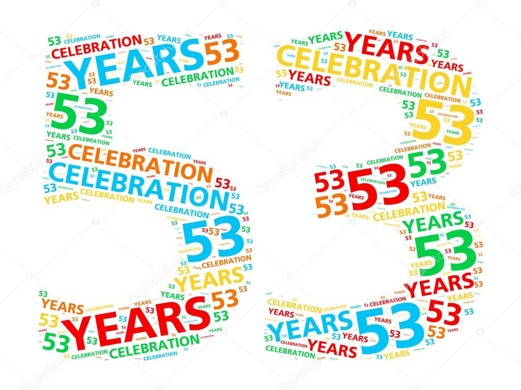 Colorful word cloud for celebrating a 53 year birthday or anniversary