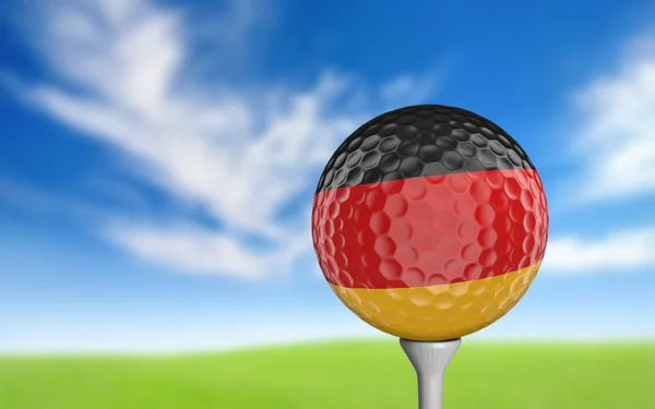 М'яч для гольфу з Німеччини прапор кольори, сидячи на трійник — стокове фото
