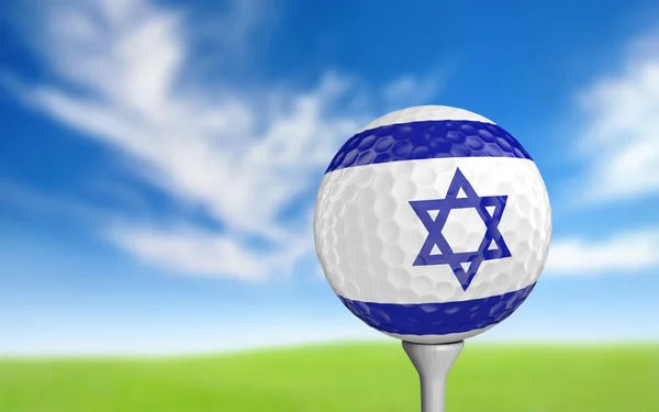 Golf ball with Israel flag colors sitting on a tee — Stock Photo, Image