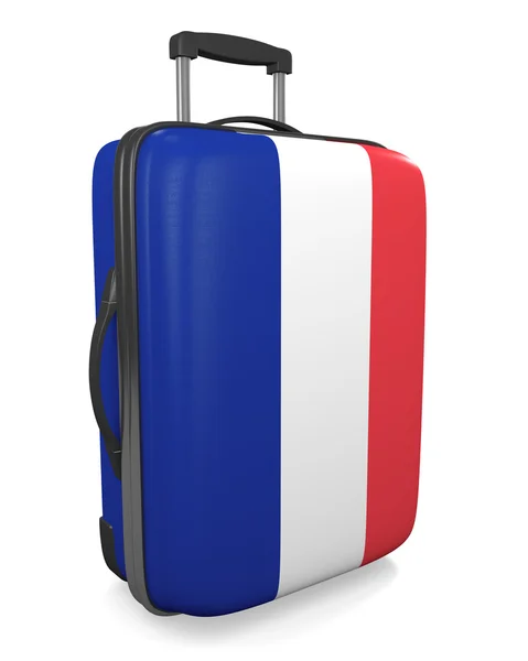 Fransa tatil hedef kavramı bayrak boyalı seyahat bavul — Stok fotoğraf