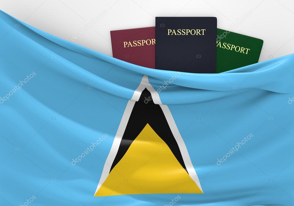 Travel and tourism in Saint Lucia, with assorted passports