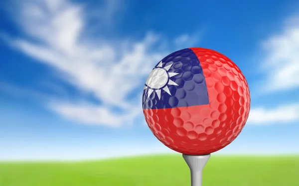 Bola de golfe com cores de bandeira de Taiwan sentado em um tee — Fotografia de Stock