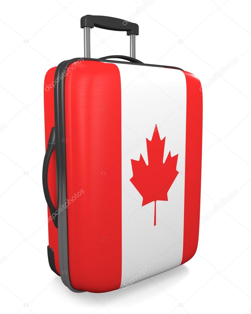Canada vacation destination concept of a flag painted travel suitcase