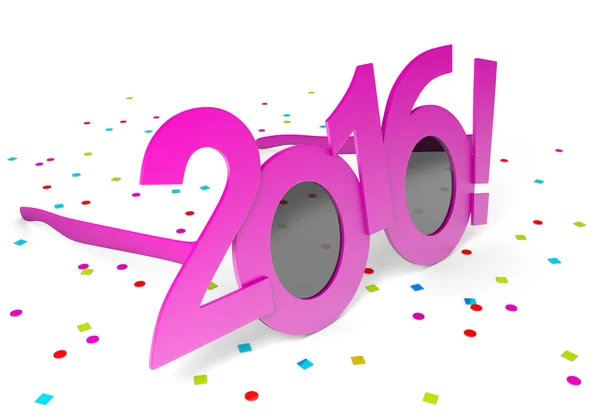 Roze 2016 Nieuwjaar partij bril en verstrooide confetti — Stockfoto