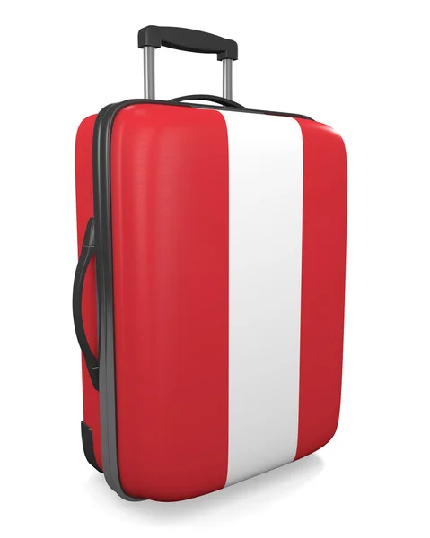 Koncepcję przeznaczenia wakacje Peru walizkę pomalowana podróży flaga — Zdjęcie stockowe