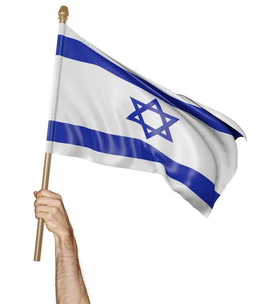 Hand proudly waving the national flag of Israel — Stock Photo, Image